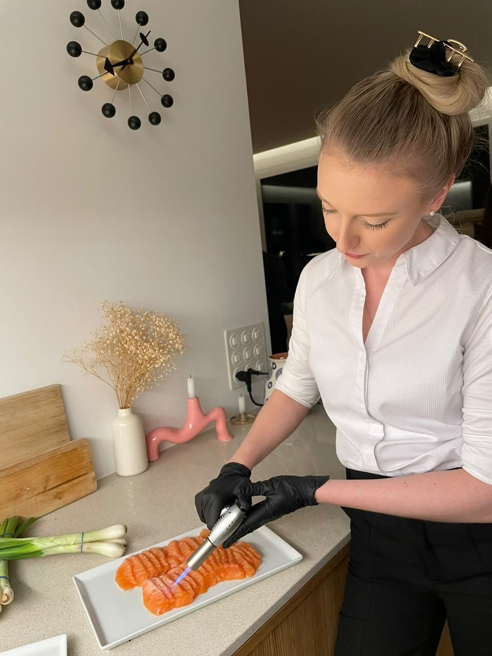 Chef Juliette slicing fish
